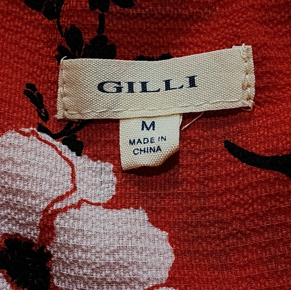 Gilli Vibrant Red Casual Floral Midi Dress Lightweight Flowy Size Medium - Picture 9 of 10